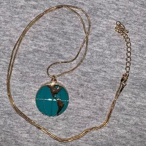 Handmade Gold and Teal Colored World Globe Magnetic  Locket Pendant.
